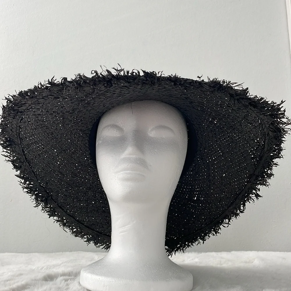 Vineyard vines  Black Raffia Straw Wide-Brimmed Hat + 100% SILK Scarf